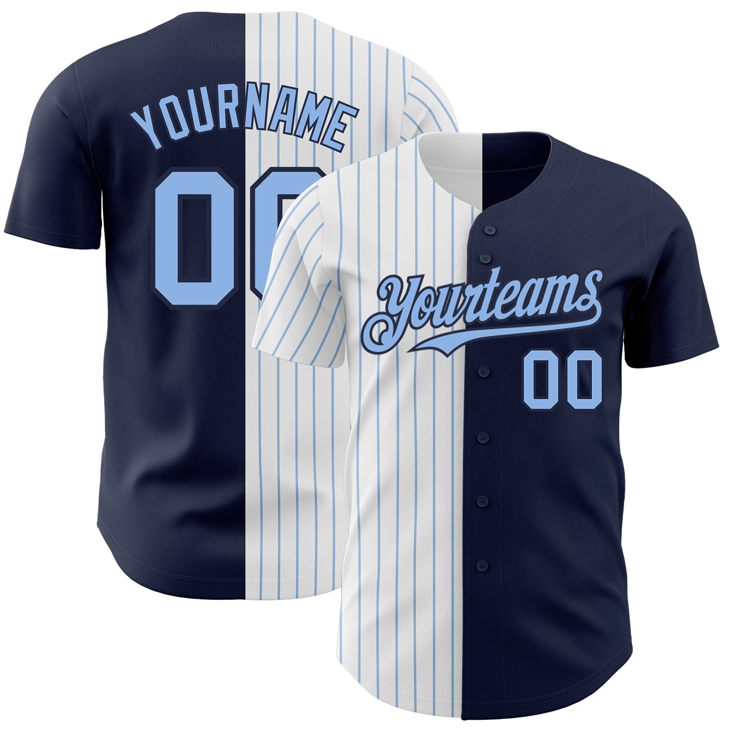 Custom Navy White-Light Blue Pinstripe Authentic Split Fashion Baseball Jersey - Sky-Custom