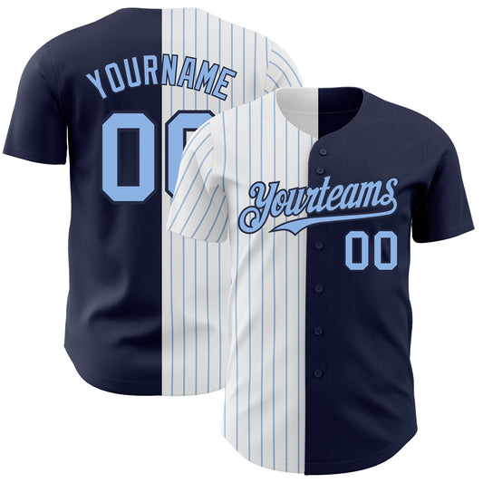 Custom Navy White-Light Blue Pinstripe Authentic Split Fashion Baseball Jersey - Sky-Custom