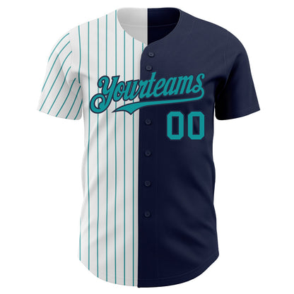 Custom Navy White-Teal Pinstripe Authentic Split Fashion Baseball Jersey - Sky-Custom