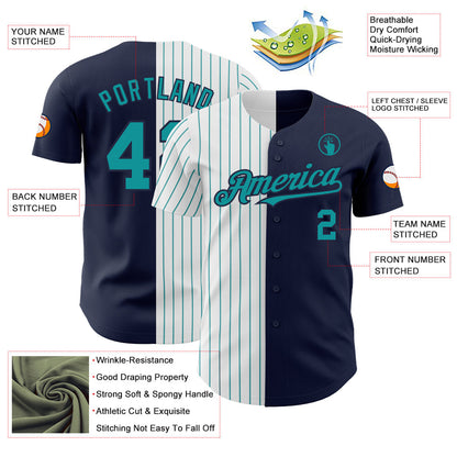 Custom Navy White-Teal Pinstripe Authentic Split Fashion Baseball Jersey - Sky-Custom