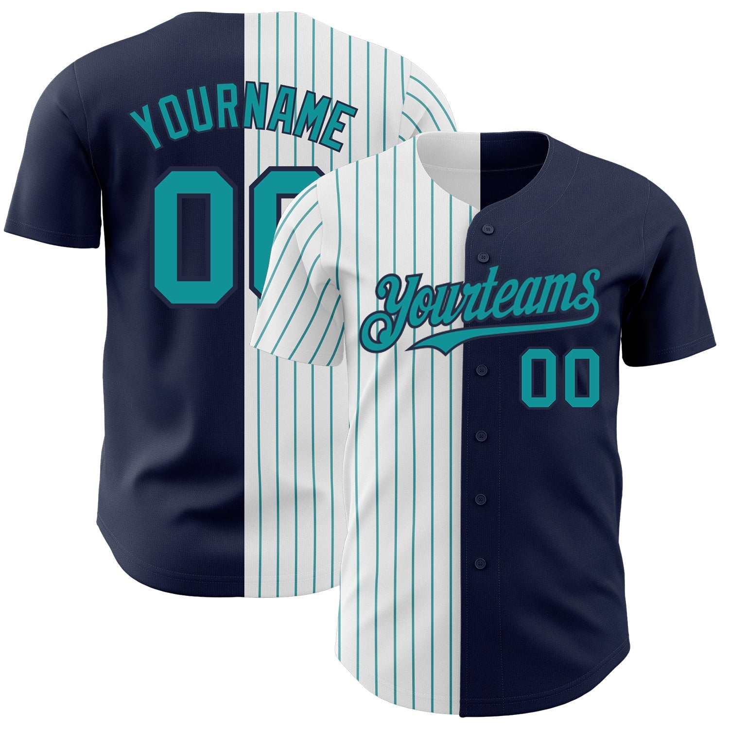 Custom Navy White-Teal Pinstripe Authentic Split Fashion Baseball Jersey - Sky-Custom