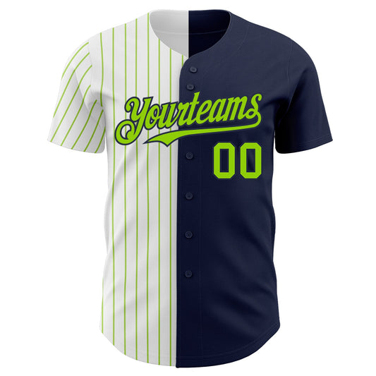 Custom Navy White-Neon Green Pinstripe Authentic Split Fashion Baseball Jersey - Sky-Custom