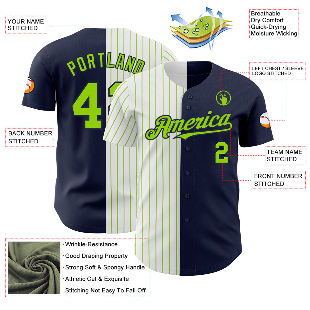 Custom Navy White-Neon Green Pinstripe Authentic Split Fashion Baseball Jersey - Sky-Custom