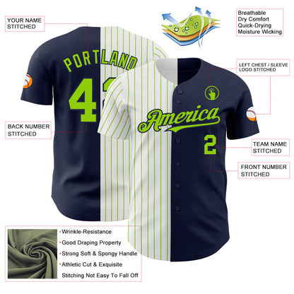 Custom Navy White-Neon Green Pinstripe Authentic Split Fashion Baseball Jersey - Sky-Custom