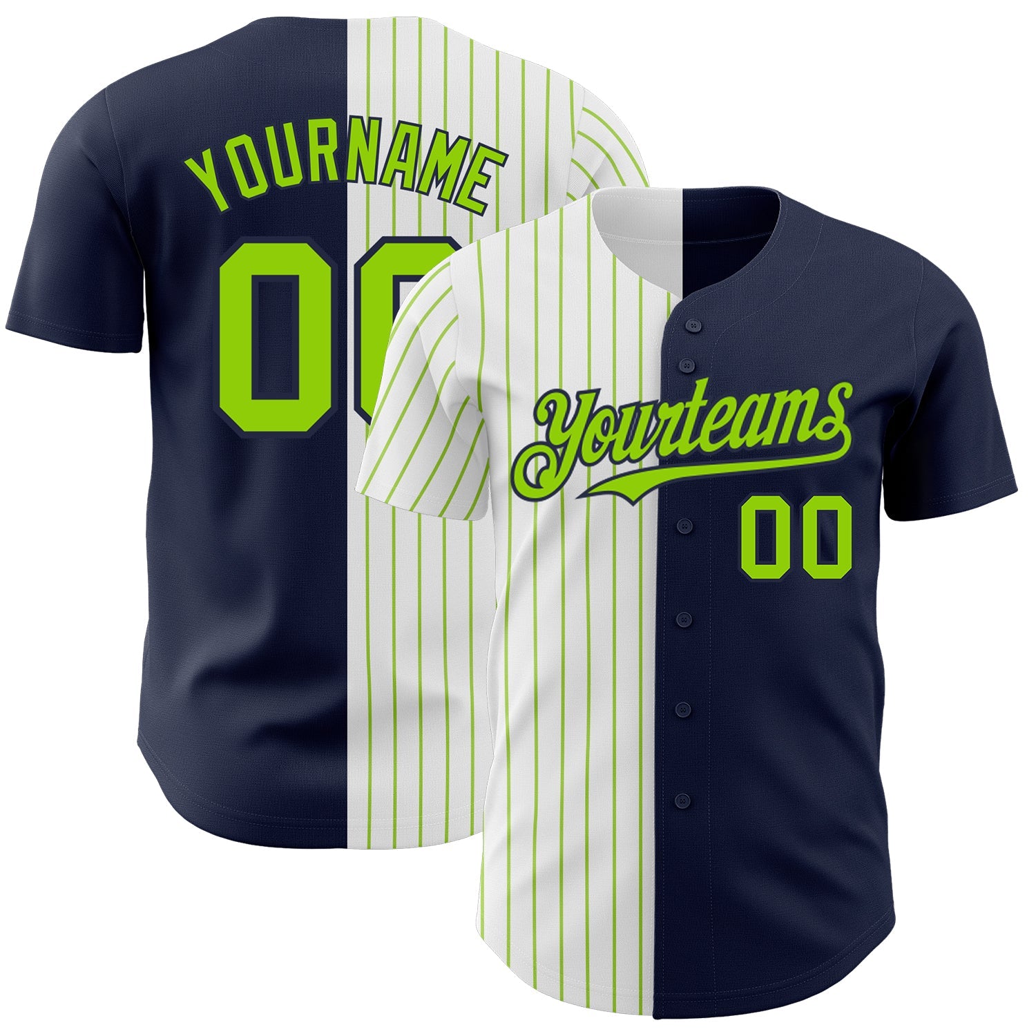 Custom Navy White-Neon Green Pinstripe Authentic Split Fashion Baseball Jersey - Sky-Custom