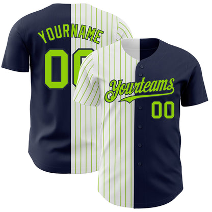 Custom Navy White-Neon Green Pinstripe Authentic Split Fashion Baseball Jersey - Sky-Custom