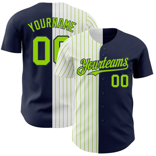 Custom Navy White-Neon Green Pinstripe Authentic Split Fashion Baseball Jersey - Sky-Custom