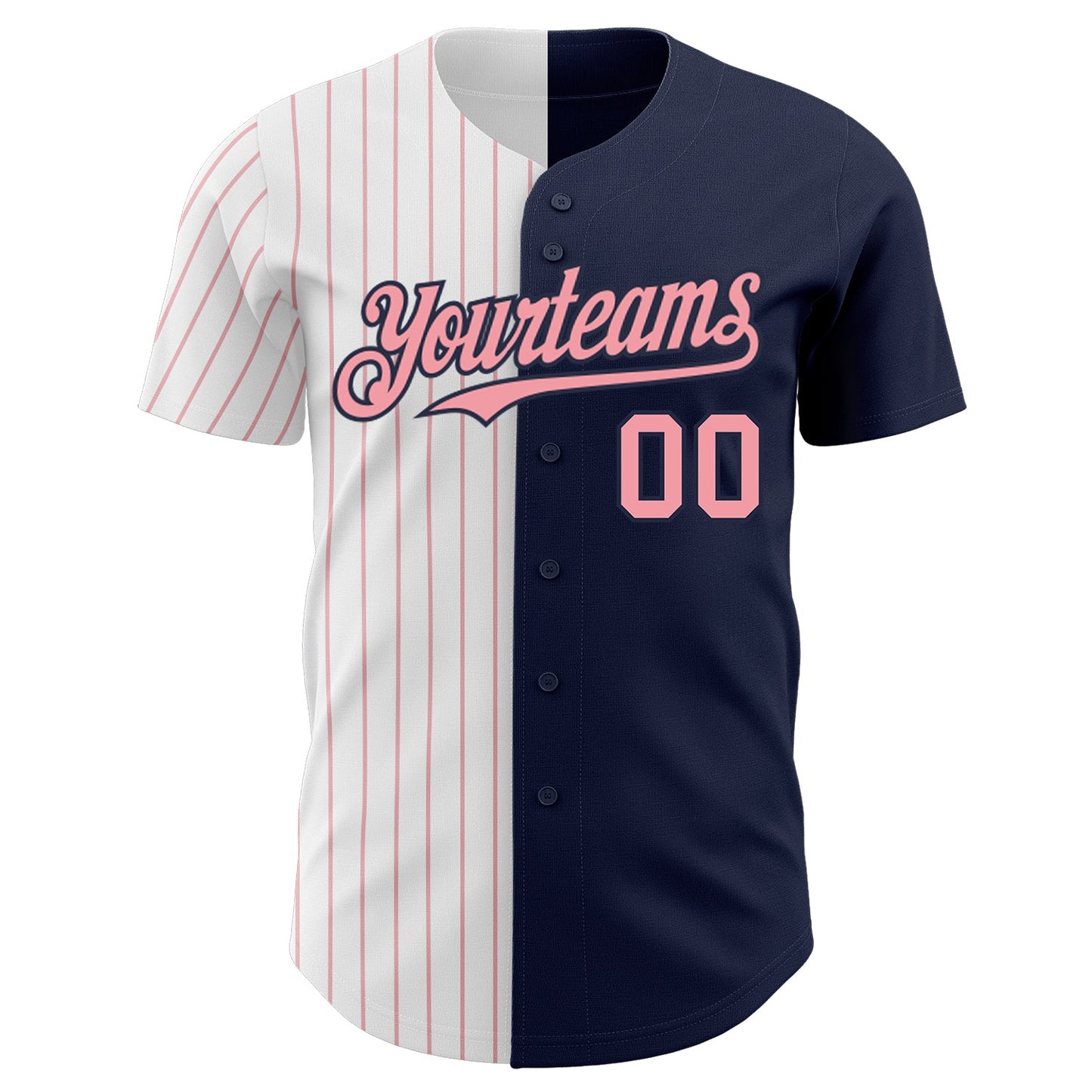 Custom Navy White-Medium Pink Pinstripe Authentic Split Fashion Baseball Jersey - Sky-Custom
