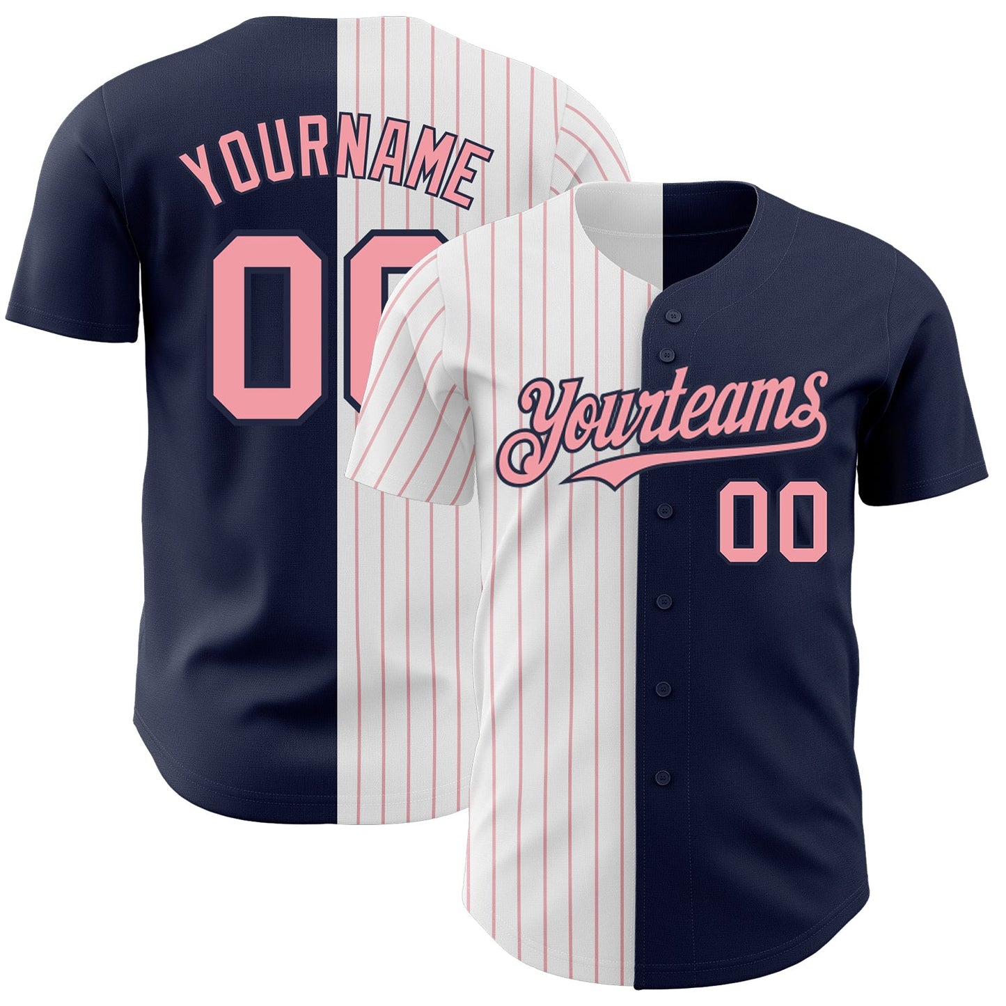 Custom Navy White-Medium Pink Pinstripe Authentic Split Fashion Baseball Jersey - Sky-Custom
