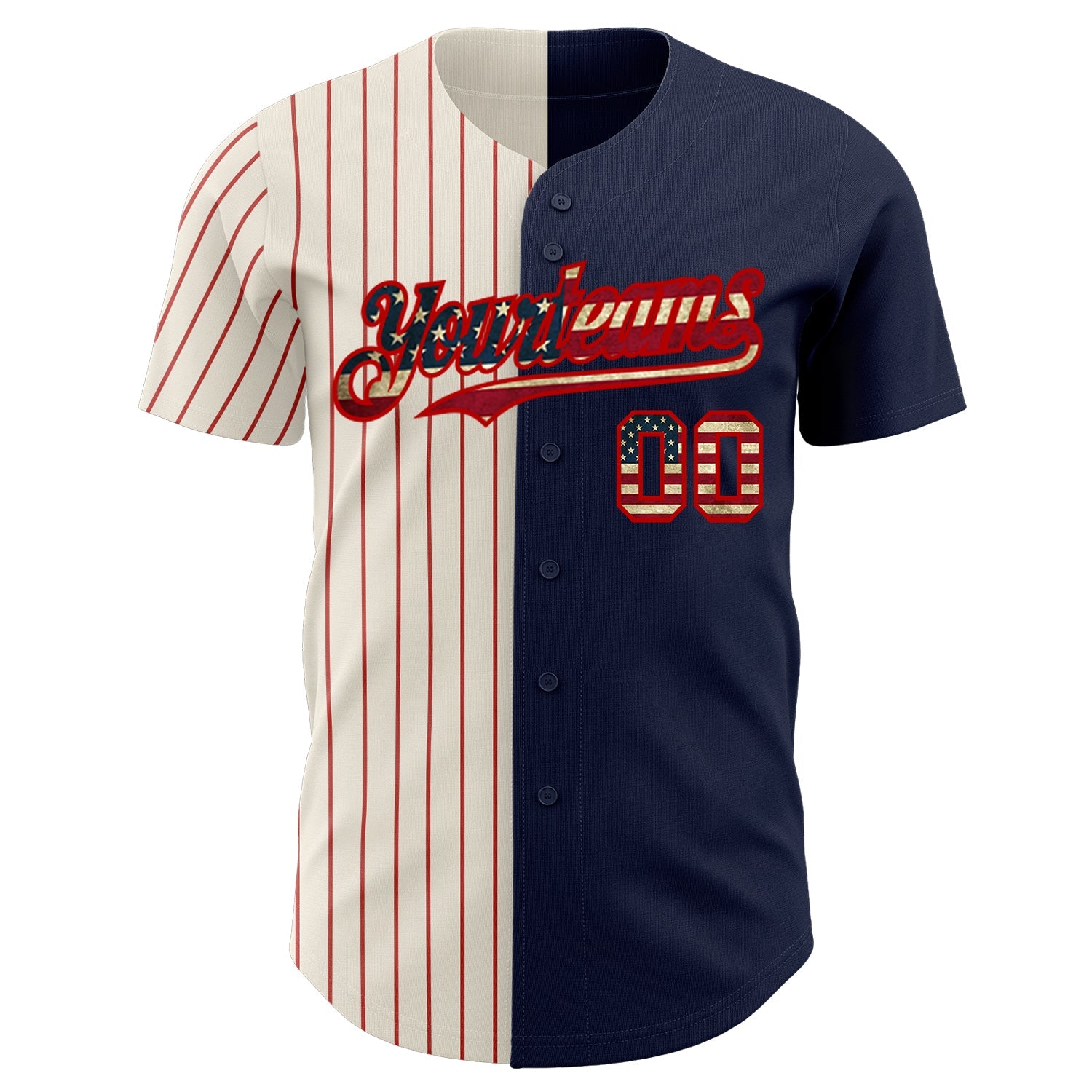 Custom Navy Vintage USA Flag Cream-Red Pinstripe Authentic Split Fashion Baseball Jersey - Sky-Custom