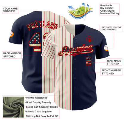 Custom Navy Vintage USA Flag Cream-Red Pinstripe Authentic Split Fashion Baseball Jersey - Sky-Custom