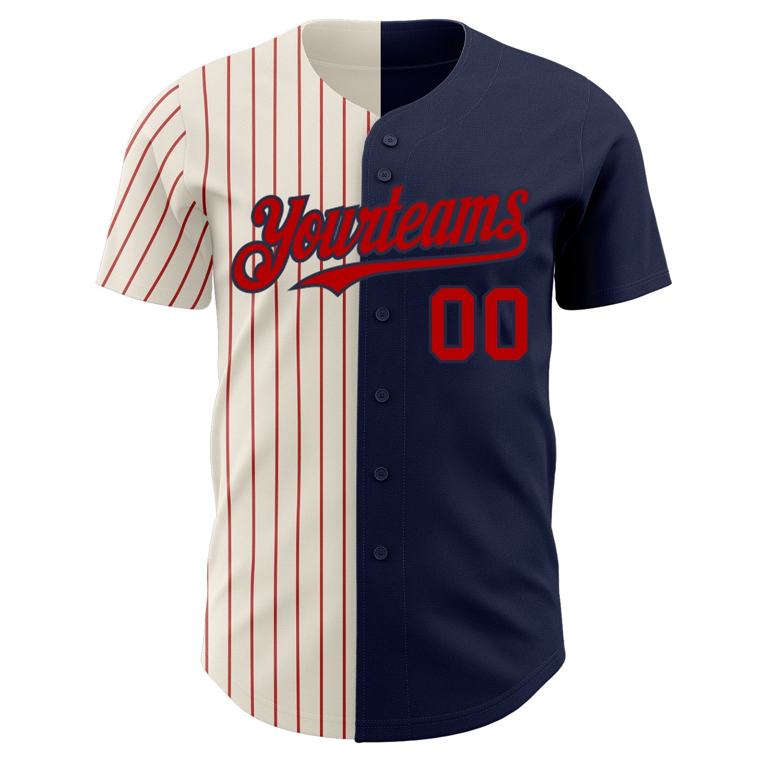 Custom Navy Cream-Red Pinstripe Authentic Split Fashion Baseball Jersey - Sky-Custom