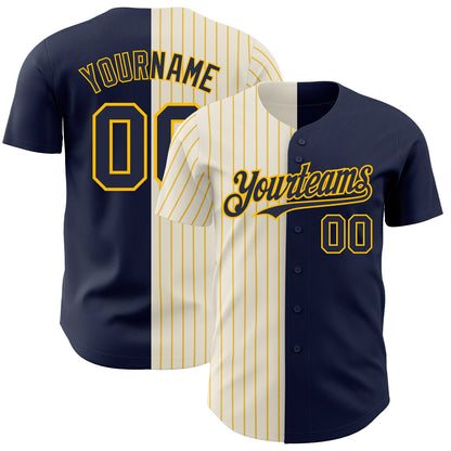 Custom Navy Cream-Gold Pinstripe Authentic Split Fashion Baseball Jersey - Sky-Custom