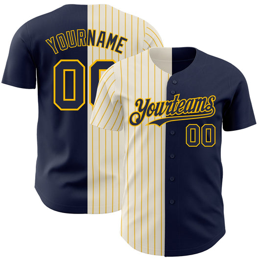 Custom Navy Cream-Gold Pinstripe Authentic Split Fashion Baseball Jersey - Sky-Custom