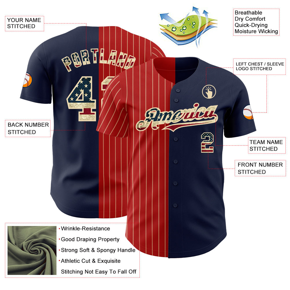 Custom Navy Vintage USA Flag Red-Cream Pinstripe Authentic Split Fashion Baseball Jersey - Sky-Custom