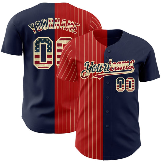 Custom Navy Vintage USA Flag Red-Cream Pinstripe Authentic Split Fashion Baseball Jersey - Sky-Custom