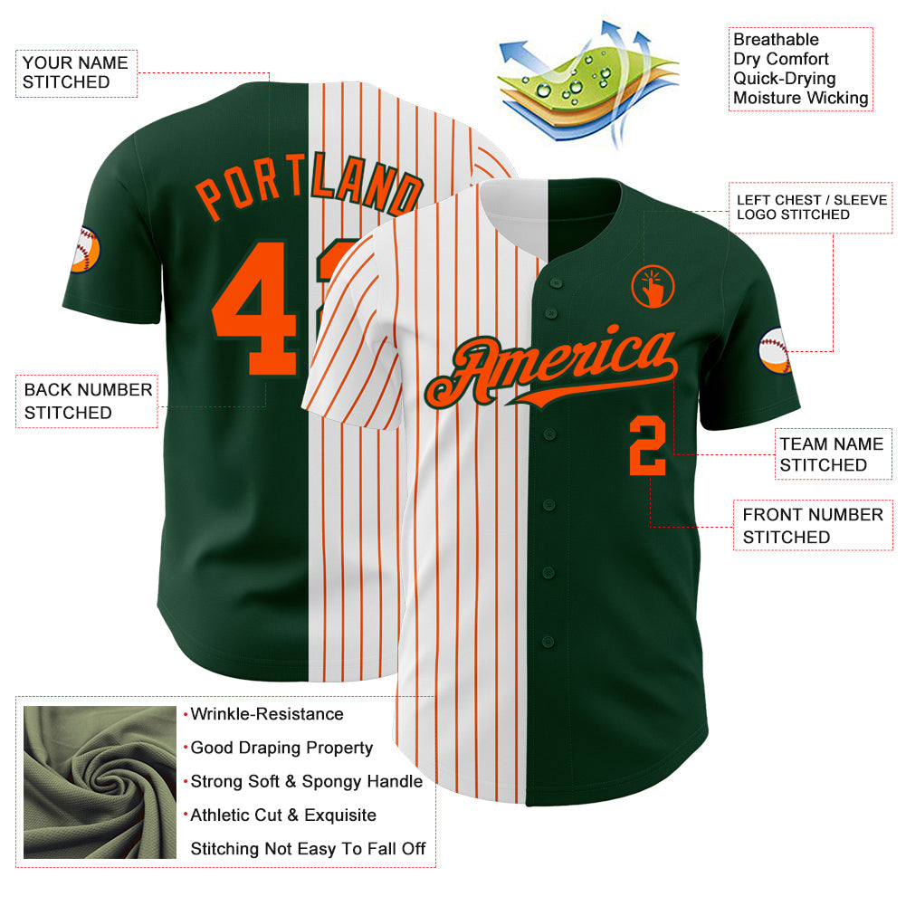 Custom Green White-Orange Pinstripe Authentic Split Fashion Baseball Jersey - Sky-Custom