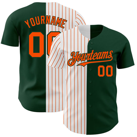 Custom Green White-Orange Pinstripe Authentic Split Fashion Baseball Jersey - Sky-Custom