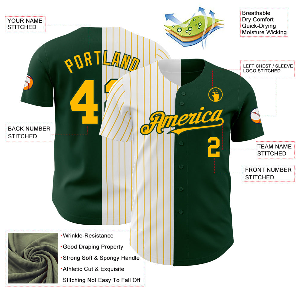 Custom Green White-Gold Pinstripe Authentic Split Fashion Baseball Jersey - Sky-Custom