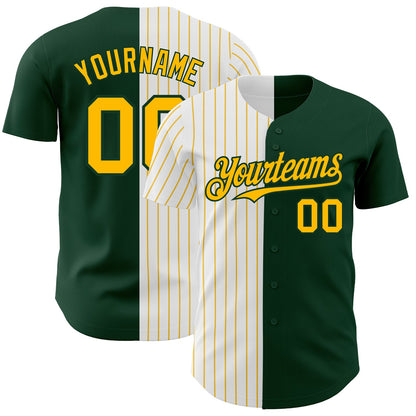Custom Green White-Gold Pinstripe Authentic Split Fashion Baseball Jersey - Sky-Custom