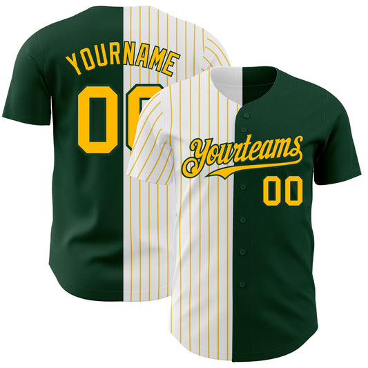 Custom Green White-Gold Pinstripe Authentic Split Fashion Baseball Jersey - Sky-Custom