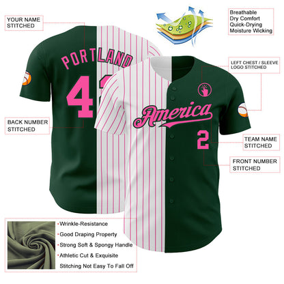 Custom Green White-Pink Pinstripe Authentic Split Fashion Baseball Jersey - Sky-Custom