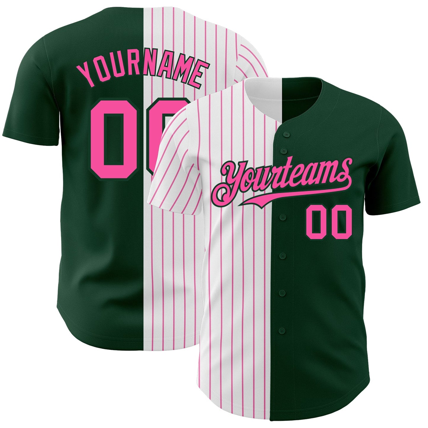 Custom Green White-Pink Pinstripe Authentic Split Fashion Baseball Jersey - Sky-Custom