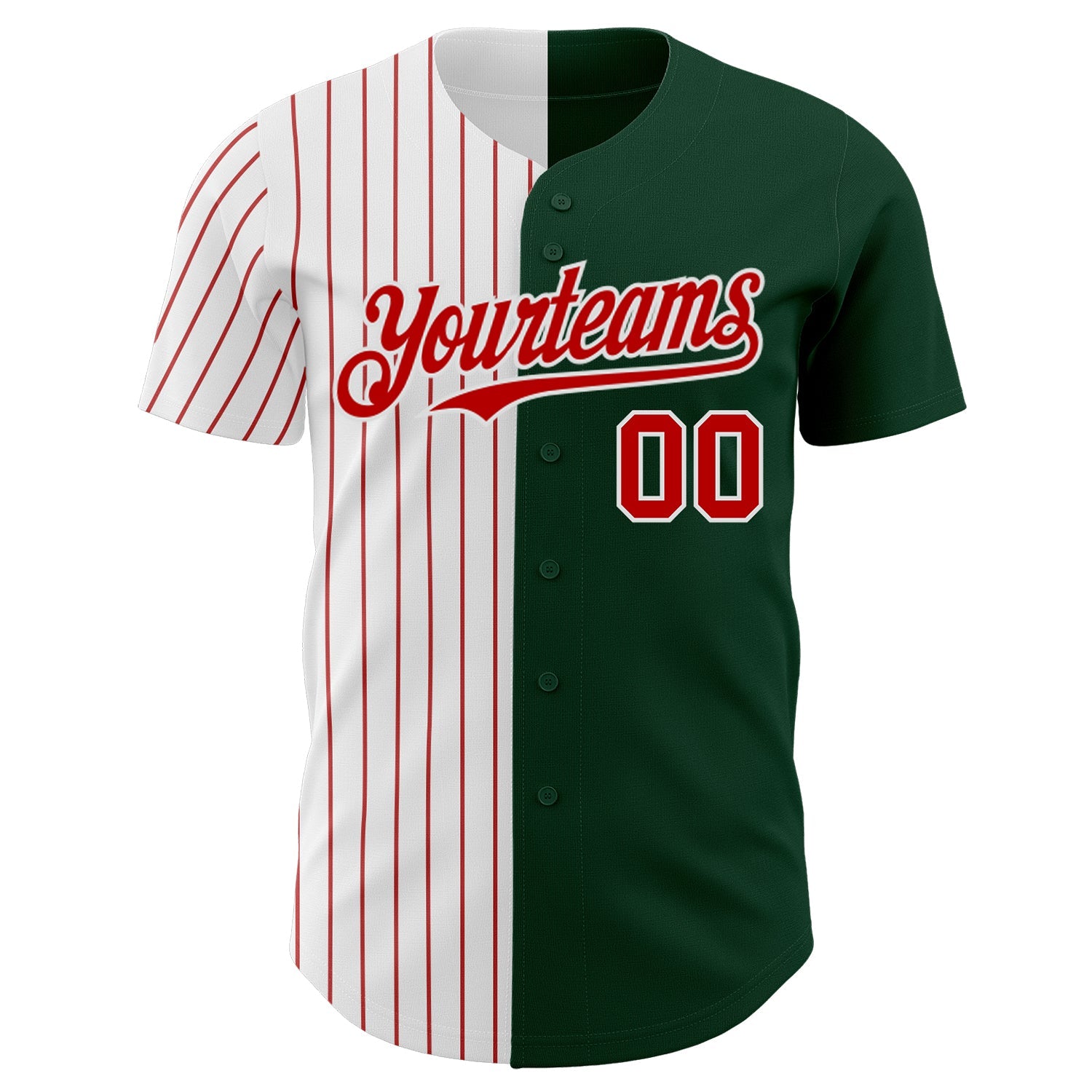 Custom Green White-Red Pinstripe Authentic Split Fashion Baseball Jersey - Sky-Custom