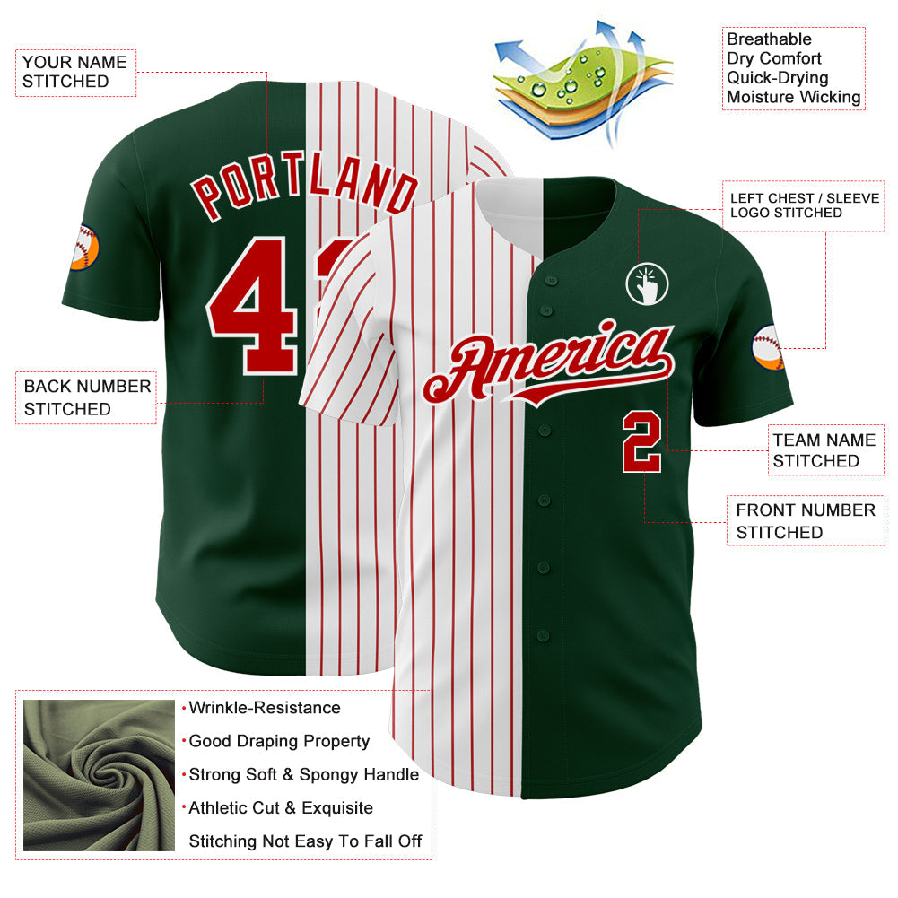 Custom Green White-Red Pinstripe Authentic Split Fashion Baseball Jersey - Sky-Custom