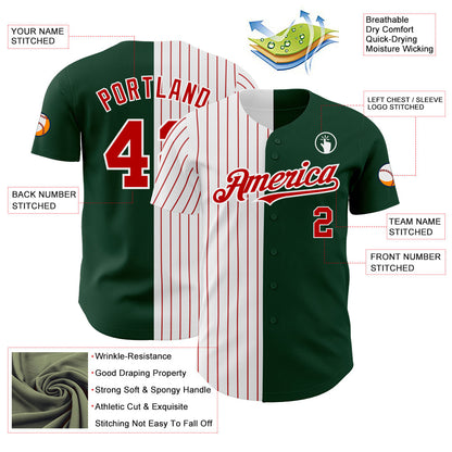 Custom Green White-Red Pinstripe Authentic Split Fashion Baseball Jersey - Sky-Custom