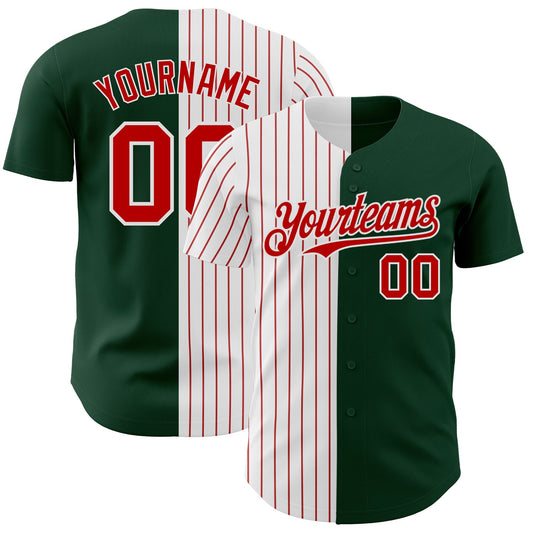 Custom Green White-Red Pinstripe Authentic Split Fashion Baseball Jersey - Sky-Custom