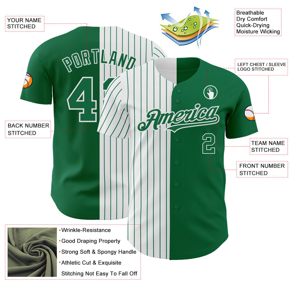 Custom Kelly Green White-Kelly Green Pinstripe Authentic Split Fashion Baseball Jersey - Sky-Custom