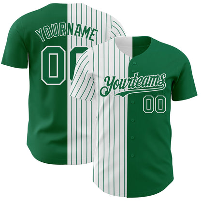 Custom Kelly Green White-Kelly Green Pinstripe Authentic Split Fashion Baseball Jersey - Sky-Custom