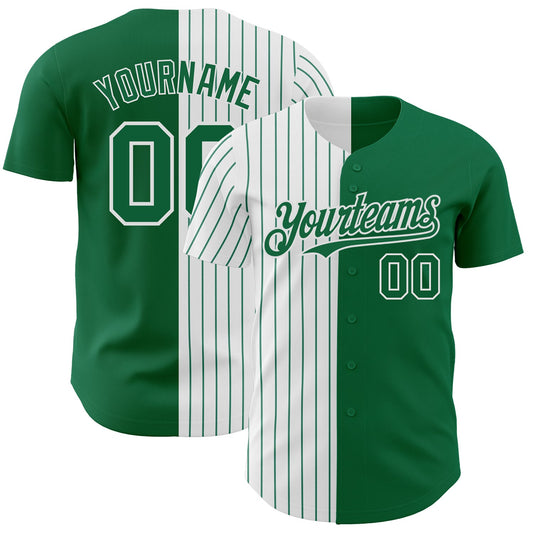 Custom Kelly Green White-Kelly Green Pinstripe Authentic Split Fashion Baseball Jersey - Sky-Custom