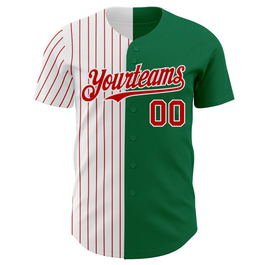 Custom Kelly Green White-Red Pinstripe Authentic Split Fashion Baseball Jersey - Sky-Custom