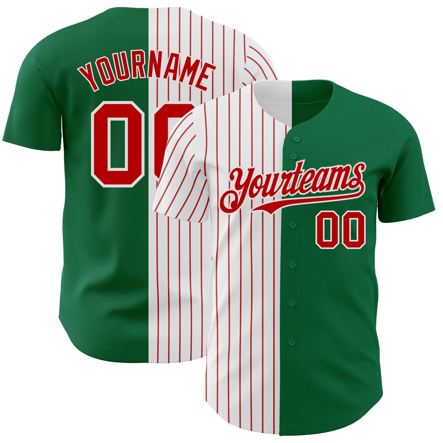 Custom Kelly Green White-Red Pinstripe Authentic Split Fashion Baseball Jersey - Sky-Custom
