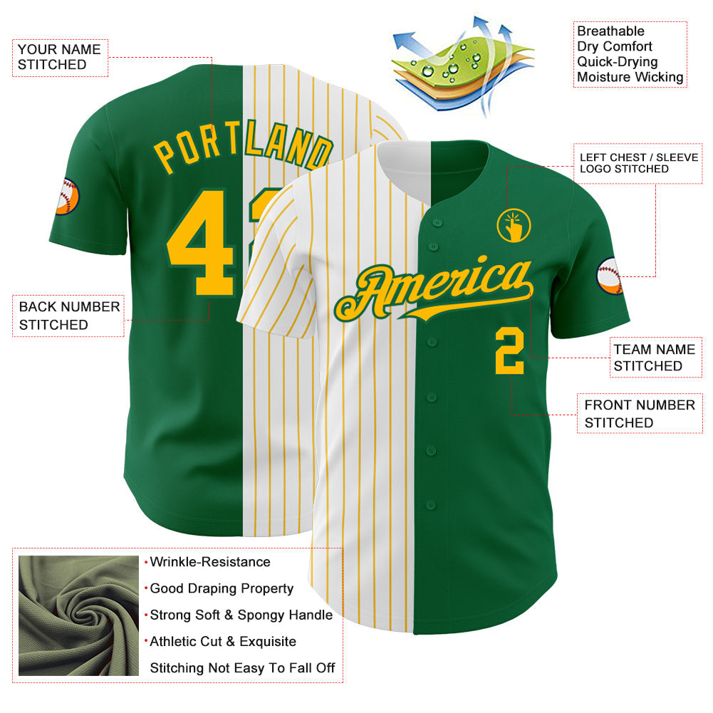 Custom Kelly Green White-Gold Pinstripe Authentic Split Fashion Baseball Jersey - Sky-Custom