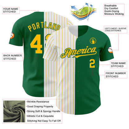 Custom Kelly Green White-Gold Pinstripe Authentic Split Fashion Baseball Jersey - Sky-Custom