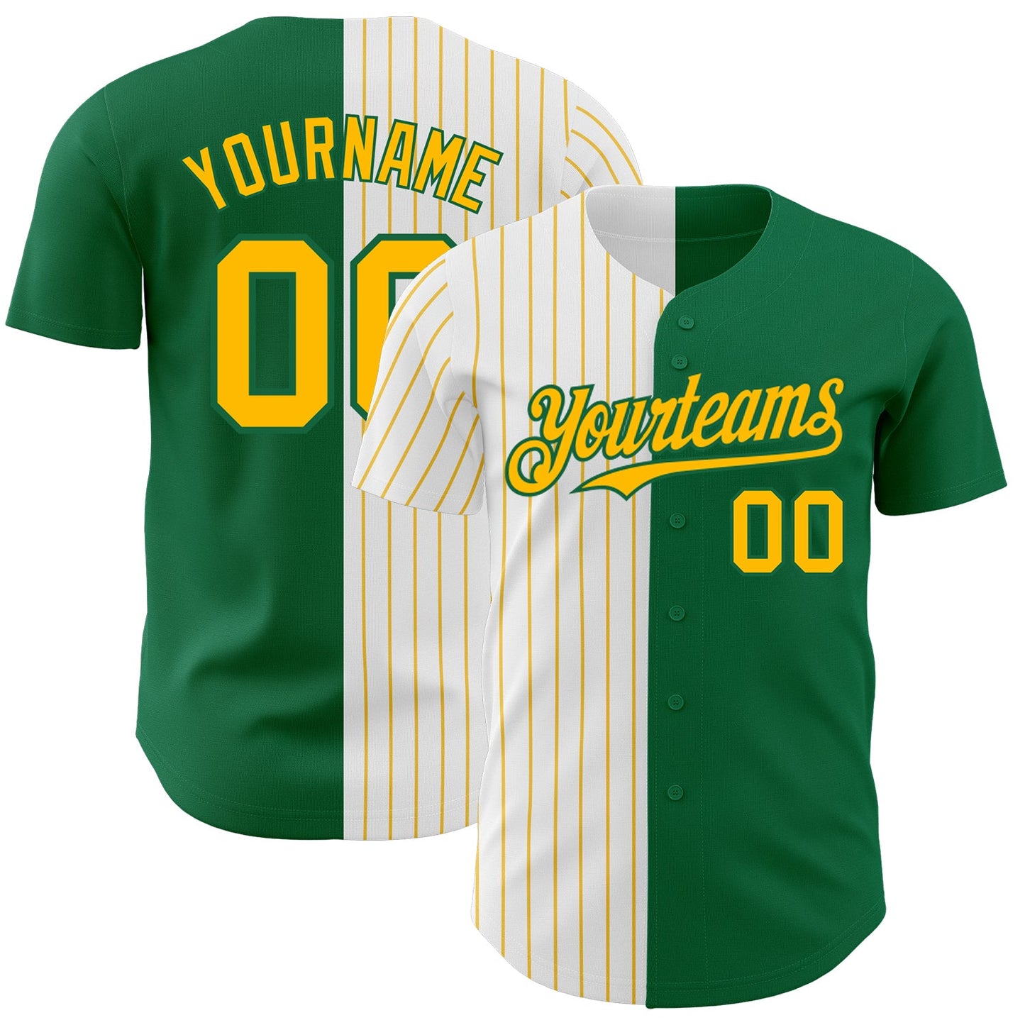 Custom Kelly Green White-Gold Pinstripe Authentic Split Fashion Baseball Jersey - Sky-Custom