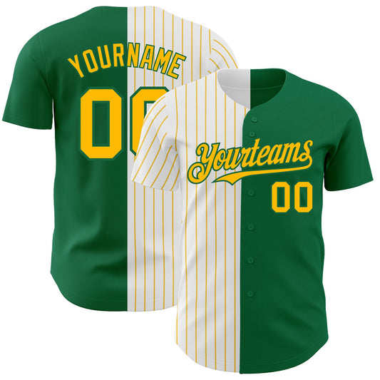 Custom Kelly Green White-Gold Pinstripe Authentic Split Fashion Baseball Jersey - Sky-Custom
