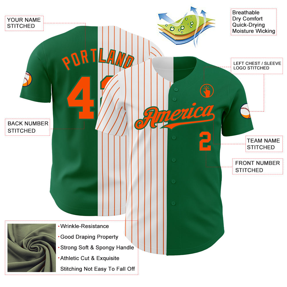 Custom Kelly Green White-Orange Pinstripe Authentic Split Fashion Baseball Jersey - Sky-Custom