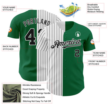 Custom Kelly Green White-Black Pinstripe Authentic Split Fashion Baseball Jersey - Sky-Custom