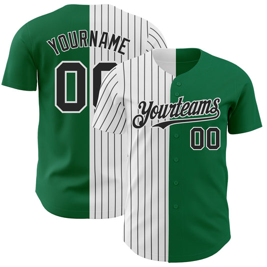 Custom Kelly Green White-Black Pinstripe Authentic Split Fashion Baseball Jersey - Sky-Custom
