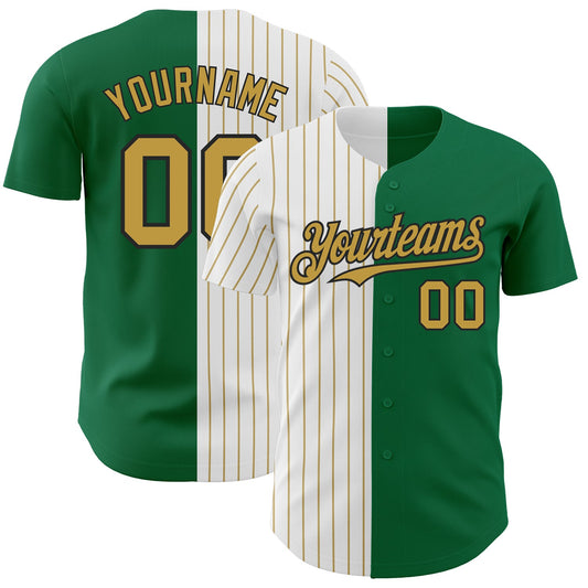 Custom Kelly Green Black-Old Gold Pinstripe Authentic Split Fashion Baseball Jersey - Sky-Custom