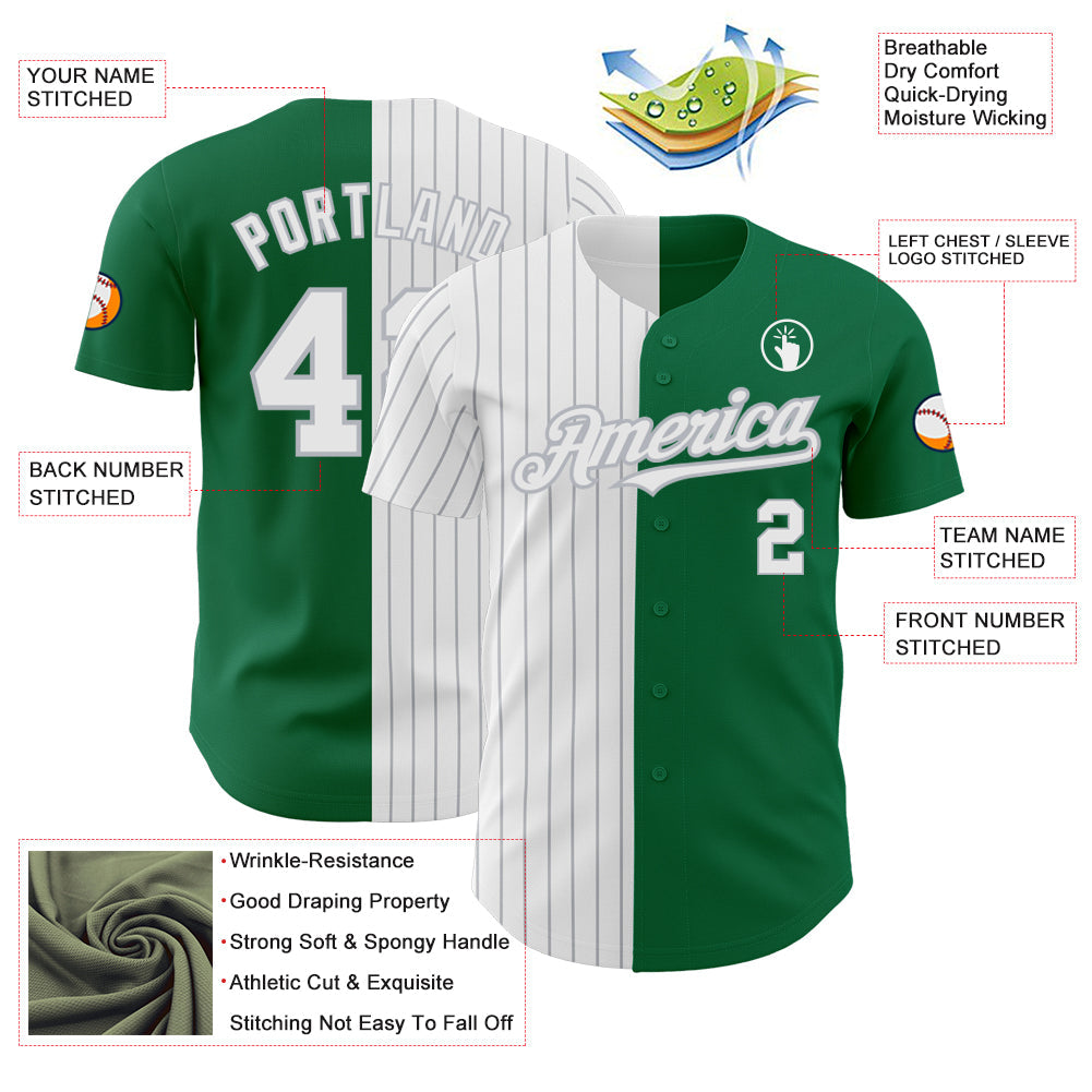 Custom Kelly Green White-Gray Pinstripe Authentic Split Fashion Baseball Jersey - Sky-Custom