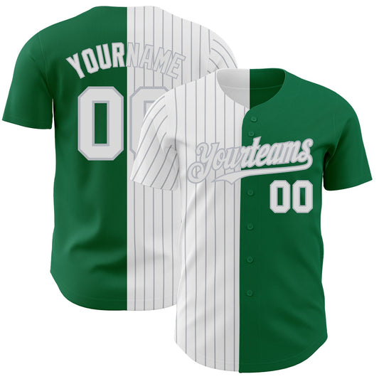 Custom Kelly Green White-Gray Pinstripe Authentic Split Fashion Baseball Jersey - Sky-Custom