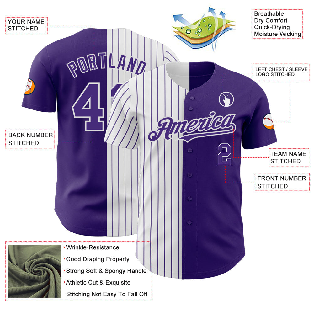 Custom Purple White-Purple Pinstripe Authentic Split Fashion Baseball Jersey - Sky-Custom
