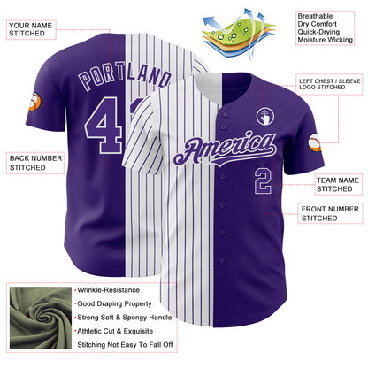 Custom Purple White-Purple Pinstripe Authentic Split Fashion Baseball Jersey - Sky-Custom