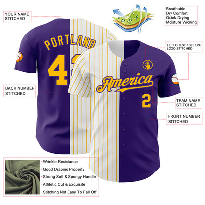Custom Purple White-Gold Pinstripe Authentic Split Fashion Baseball Jersey - Sky-Custom