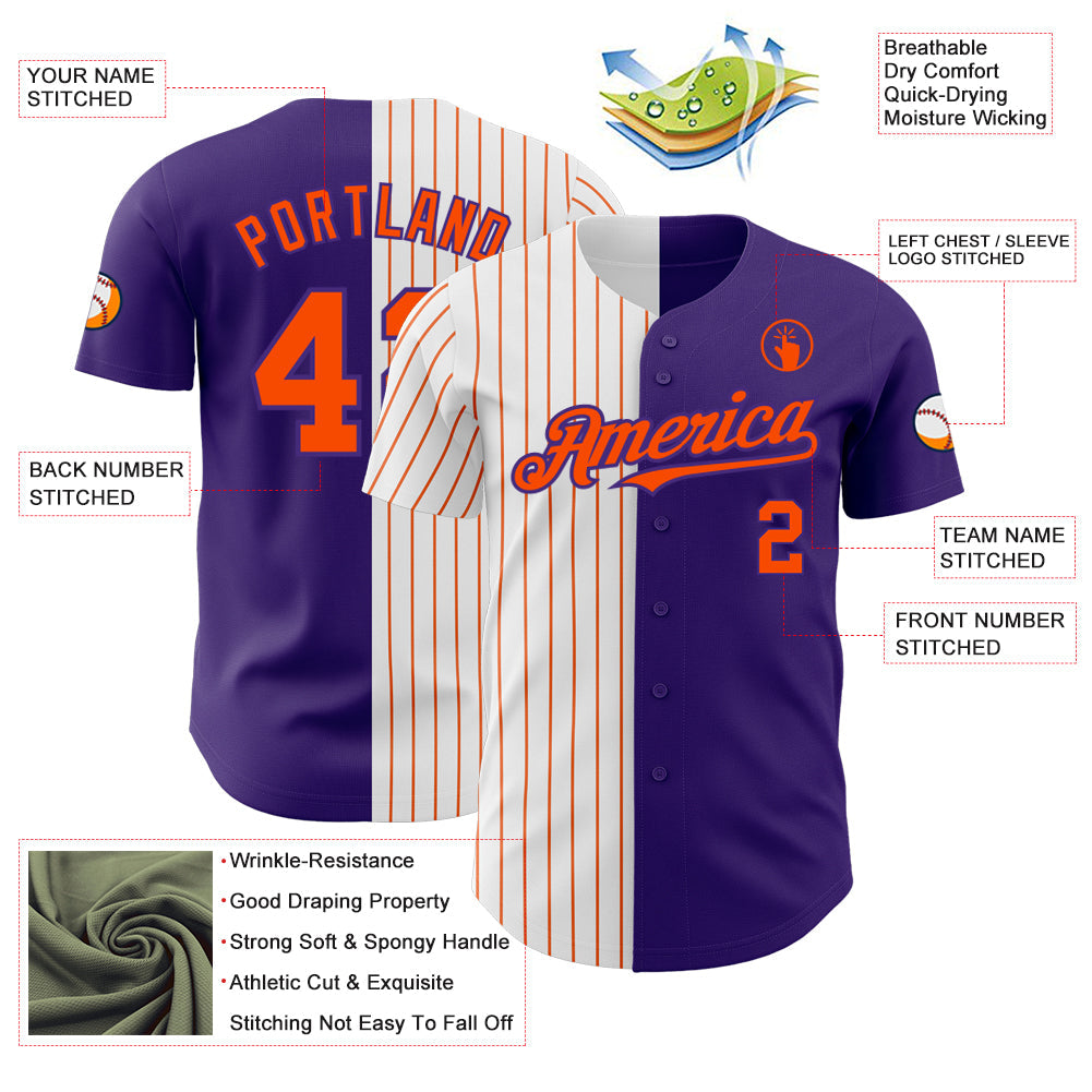 Custom Purple White-Orange Pinstripe Authentic Split Fashion Baseball Jersey - Sky-Custom